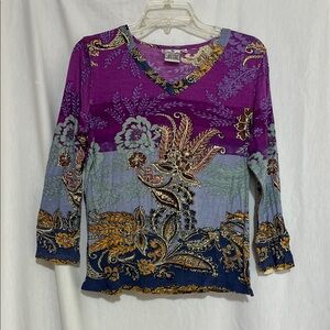 Parsley & Sage Purple Multicolor 3/4 Length Sleeve Top size medium